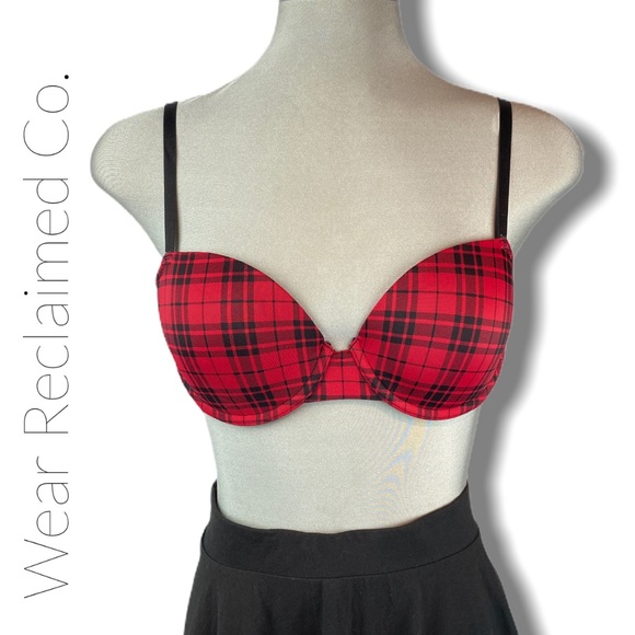 🛍3/$30 LA SENZA Red Plaid Remix Bra